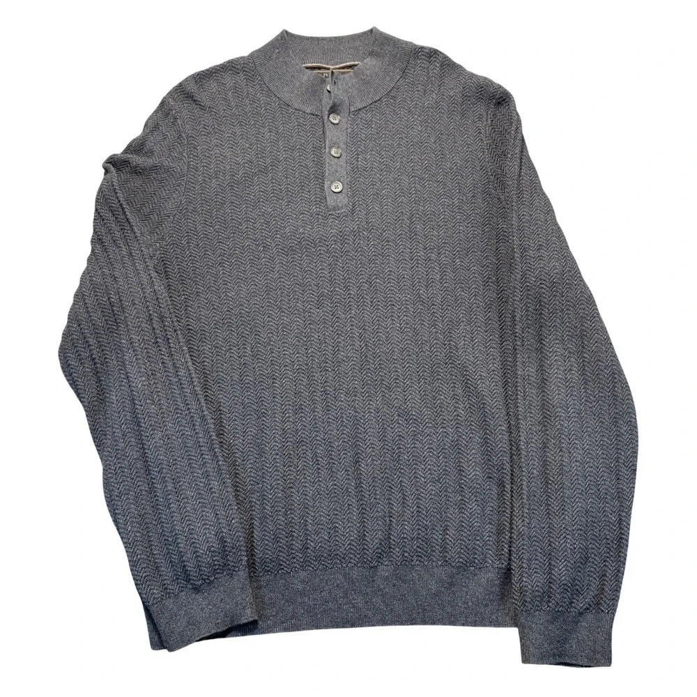 Jos. A. Bank Reserve Mens XL Gray Cotton Silk Herringbone Henley Sweater